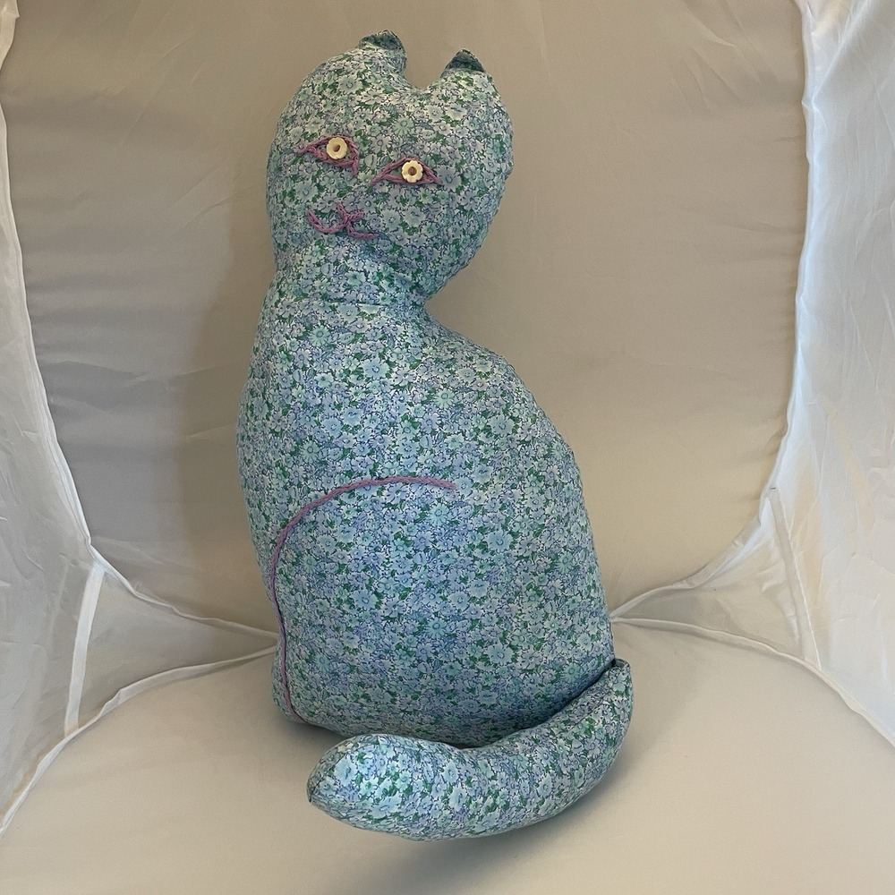 Vintage Handmade Cat Shaped Pillow, Embroidered, Home Decor, Door Decor